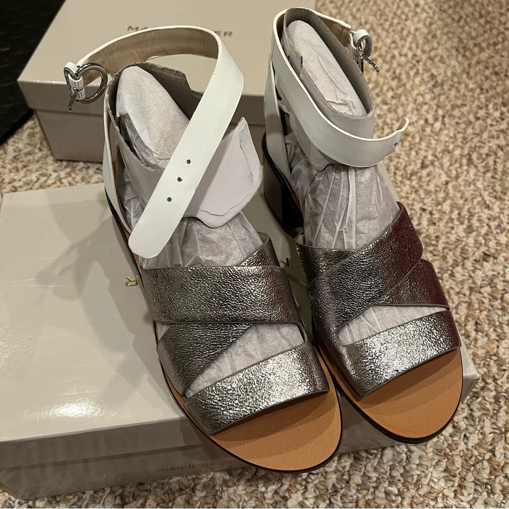 Marc Fisher Omela Sandal in Silver and White